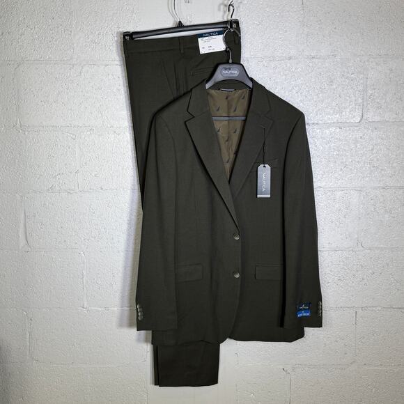 Nautica Men's Modern-Fit Stretch Fall Suit Olive Green42L 36W $395